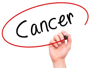 Man hand writing Cancer on visual screen