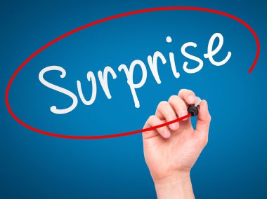 Man hand writing Surprise on visual screen