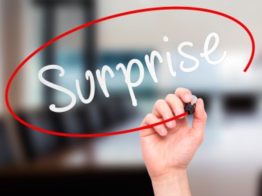 Man hand writing Surprise on visual screen
