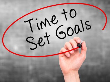 Man hand writing Time to Set Goals on visual screen