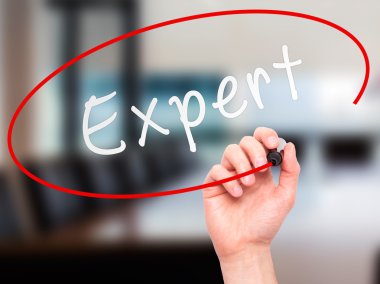 Man hand writing Expert on visual screen