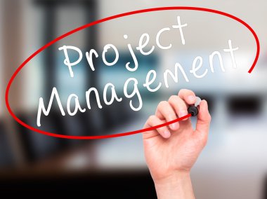 Man Hand writing Project Management with marker on transparent w