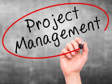 Man Hand writing Project Management with marker on transparent w