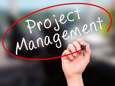 Man Hand writing Project Management with marker on transparent w