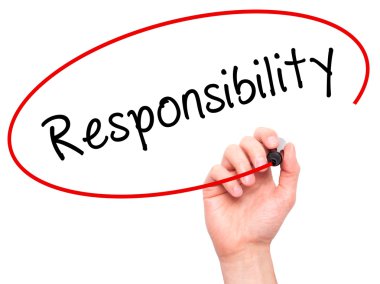 Man hand writing Responsibility on visual screen