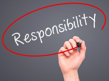 Man hand writing Responsibility on visual screen