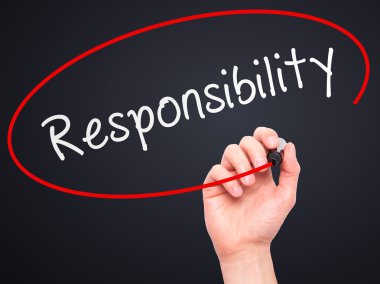 Man hand writing Responsibility on visual screen