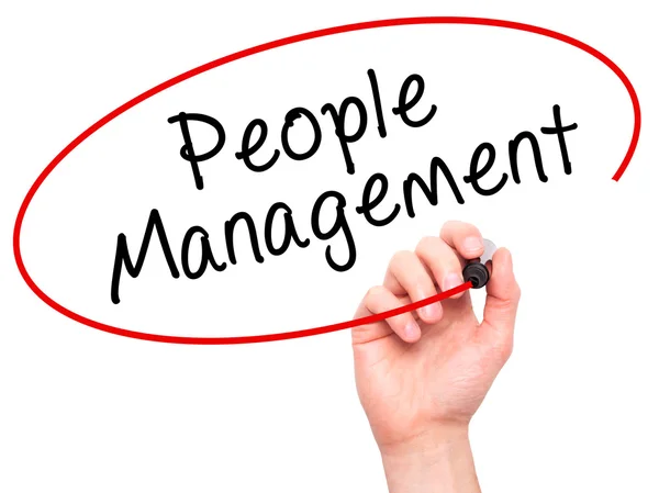 Man Hand writing People Management with marker on transparent wi — 스톡 사진
