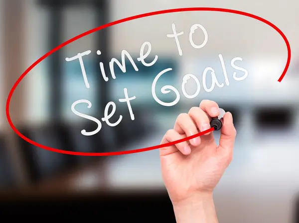 Man hand writing Time to Set Goals on visual screen — Stock Photo, Image