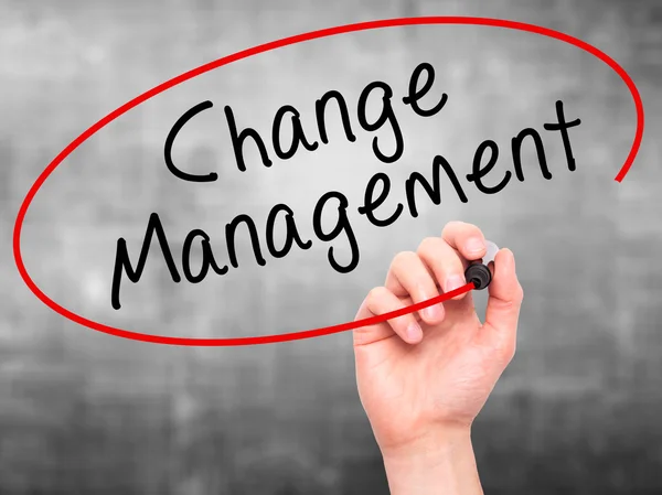 Man Hand writing Changes with black marker on visual screen. — Stock ...