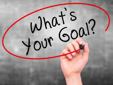 Man hand writing Whats Your Goal on visual screen
