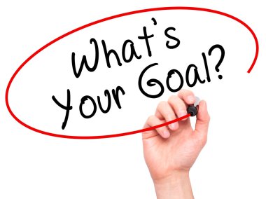 Man hand writing Whats Your Goal on visual screen