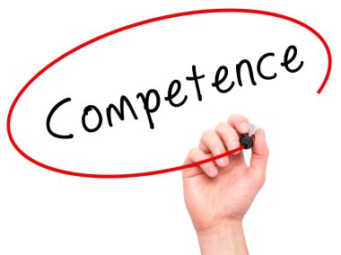 Man Hand writing Competence with black marker on visual screen