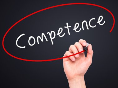 Man Hand writing Competence with black marker on visual screen