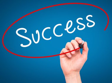 Man Hand writing Success with black marker on visual screen