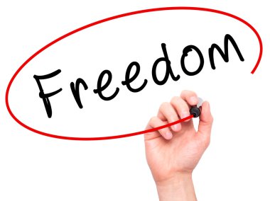 Adam el özgürlük siyah kalemi ile görsel ekranda yazma.