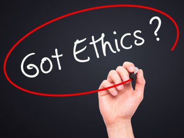 Adam el var etik ile siyah kalemi görsel ekranda yazma.