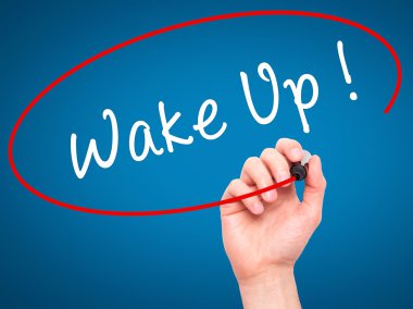 Adam el Wake Up görsel ekranda siyah kalemi ile yazma