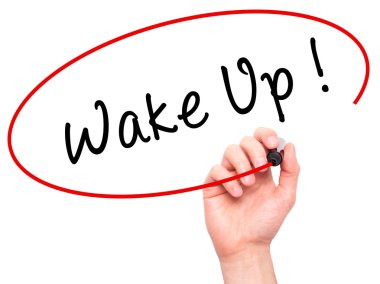 Adam el Wake Up görsel ekranda siyah kalemi ile yazma