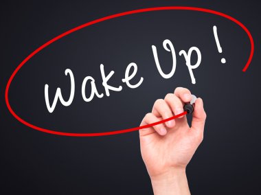 Adam el Wake Up görsel ekranda siyah kalemi ile yazma