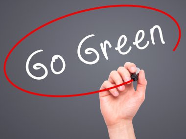 Adam el Go Green ile siyah kalemi görsel ekranda yazma.