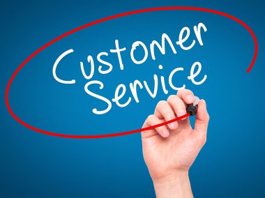 Man Hand writing Customer service with black marker on visual sc