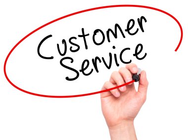Man Hand writing Customer service with black marker on visual sc