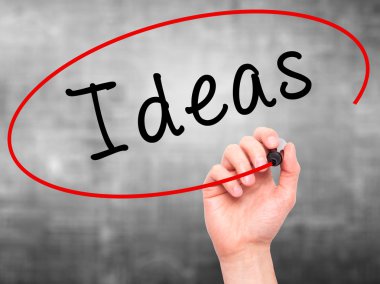 Adam el fikirler ile siyah kalemi görsel ekranda yazma.