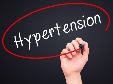 Adam el hipertansiyon ile siyah kalemi görsel ekranda yazma.