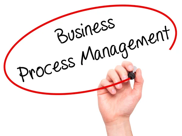 Man Hand skriva Business Process Management med svart markering o — Stockfoto
