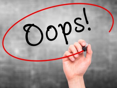 Adam el yazma Oops! görsel ekran ile siyah kalemi