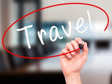 Adam el seyahat ile siyah kalemi görsel ekranda yazma.