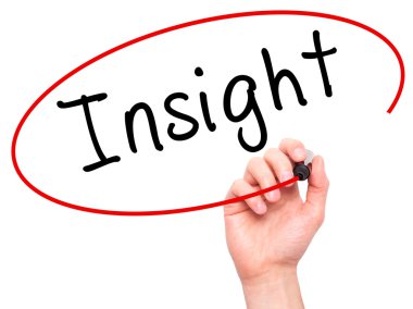 Man Hand writing Insight with marker on transparent wipe board