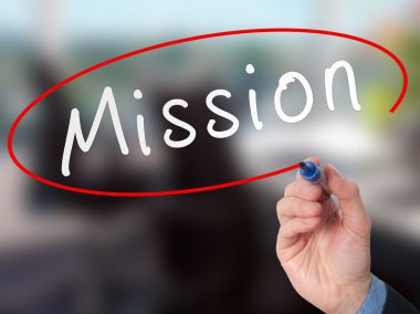 Hand writing Mission with marker on virtual screen