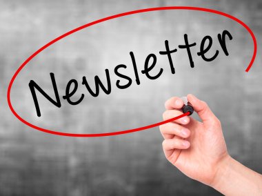 Man Hand writing Newsletter on visual screen