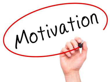 Man Hand writing Motivation with marker on transparent wipe boar