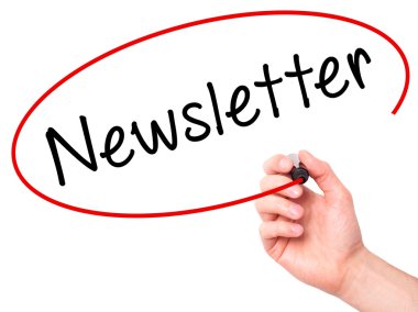 Man Hand writing Newsletter on visual screen