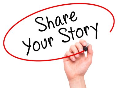 Adam el payı hikayenizi marker ile şeffaf yarı mamul üzerinde yazma.