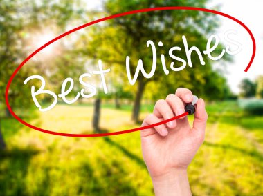 Adam el en iyi dilek ile siyah kalemi görsel ekranda yazma.