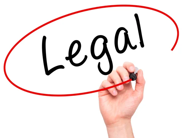 Man Hand writing Legal with black marker on visual screen — Stock Photo, Image