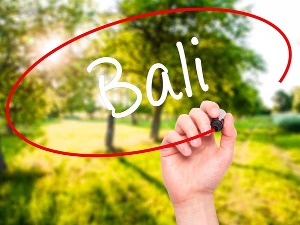 Man Hand writing Bali  with black marker on visual screen — Stock Photo, Image