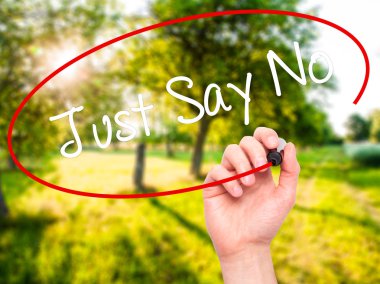 Adam el sadece Say No siyah kalemi ile görsel ekranda yazma.