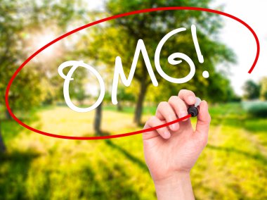 Adam el OMG (Oh My God) ile siyah kalemi görsel scr yazma.