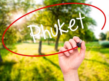 Adam el Phuket ile siyah kalemi görsel ekranda yazma.