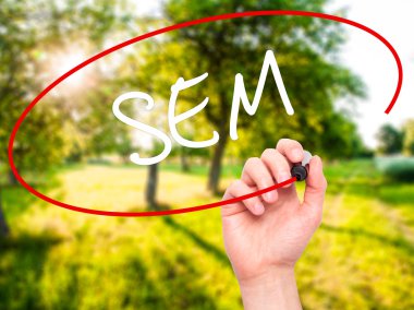 Adam el ile siyah marke SEM (arama motoru pazarlaması) yazma