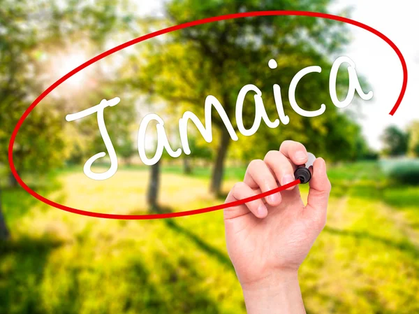 Man Hand writing Jamaica  with black marker on visual screen — Stock Photo, Image