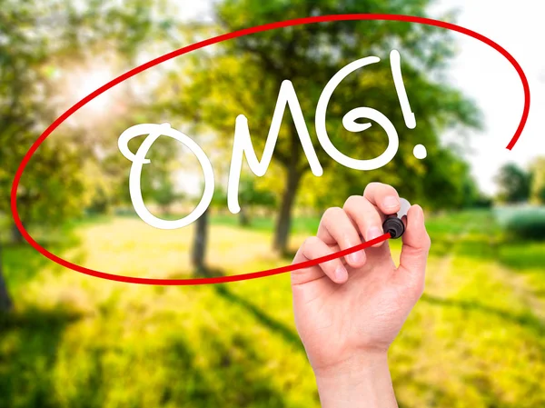 Adam el OMG (Oh My God) ile siyah kalemi görsel scr yazma.