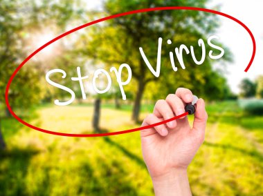 Adam el durmak virüs ile siyah kalemi görsel ekranda yazma.