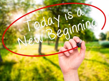 Adam el bugün yazma v siyah kalemi ile yeni bir başlangıçtır