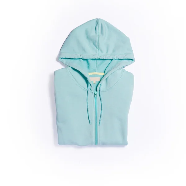 Menta color sudadera con capucha vista superior sobre fondo blanco —  Fotos de Stock